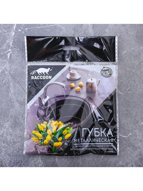 Губка для мытья посуды металлическая Raccoon, спираль оцинкованная, 30 гр