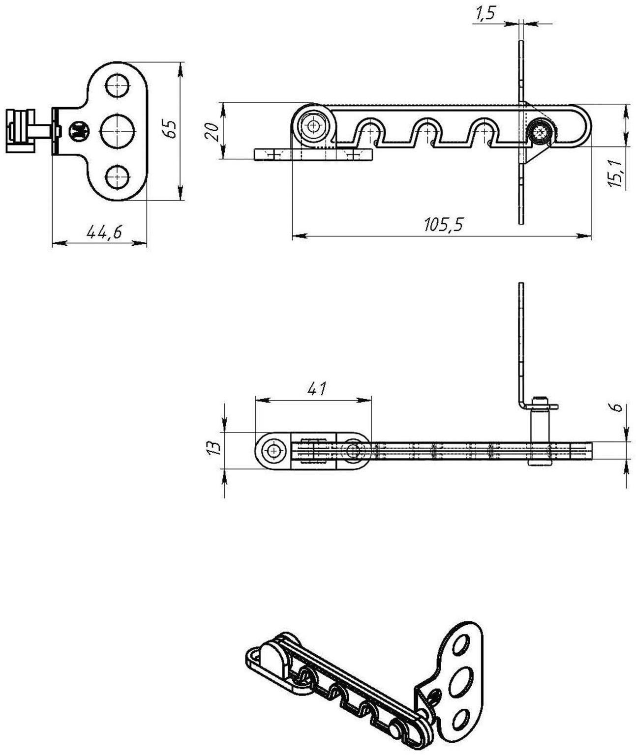 Ограничитель открывания окна ТУНДРА, пластиковый, L=105 мм, белый, 1 шт.