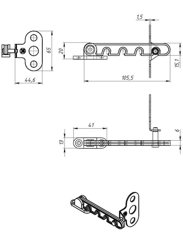 Ограничитель открывания окна ТУНДРА, пластиковый, L=105 мм, белый, 1 шт.
