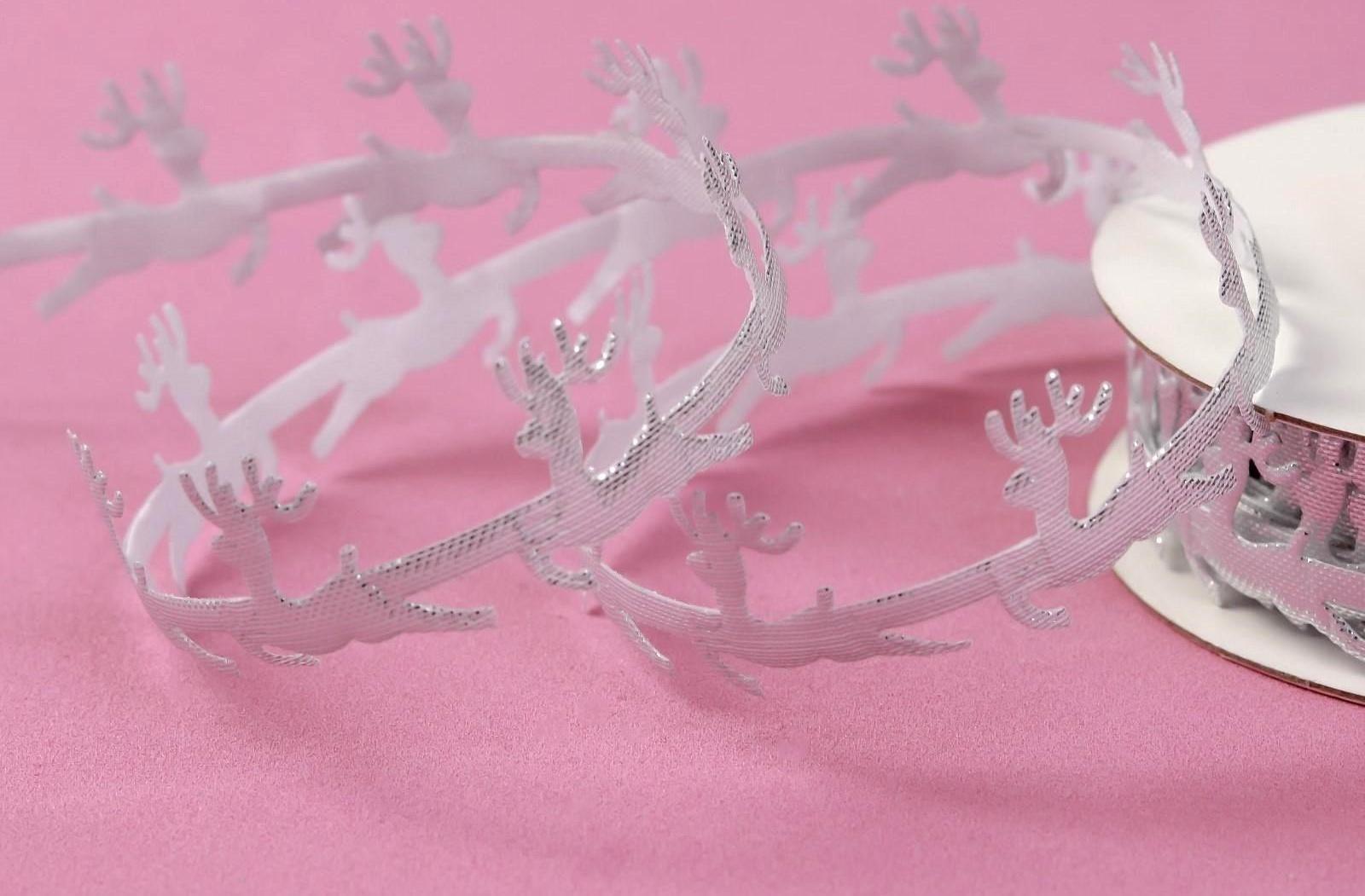 Лента декоративная фигурная «Олени», 20 мм, 9 ± 0,5 м, цвет серебряный
