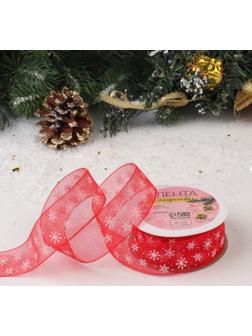 Лента капроновая «Снежинки», 25 мм × 23 ± 1 м, цвет красный/белый