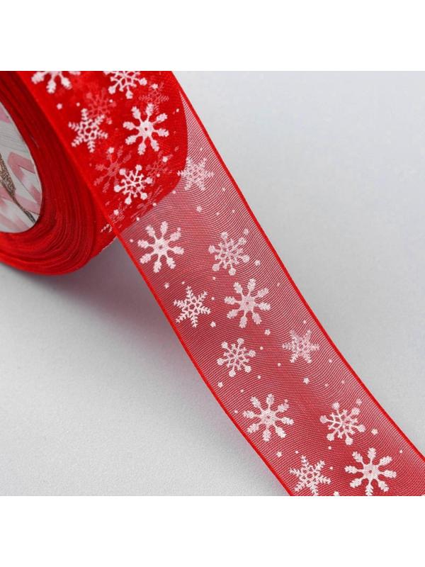Лента капроновая «Снежинки», 25 мм × 23 ± 1 м, цвет красный/белый