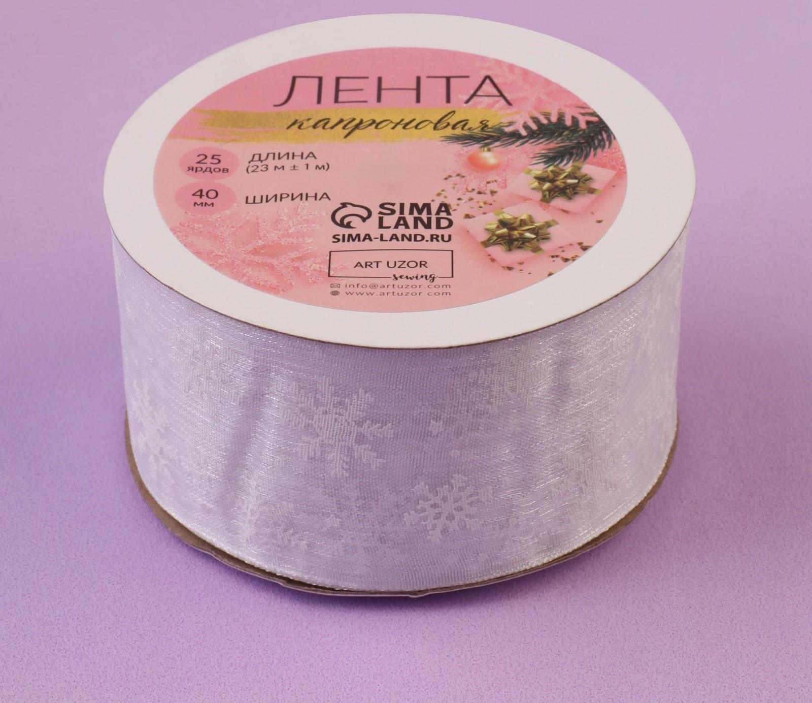 Лента капроновая «Снежинки», 40 мм × 23 ± 1 м, цвет серебряный/белый