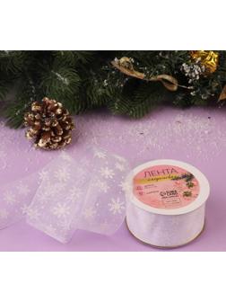 Лента капроновая «Снежинки», 40 мм × 23 ± 1 м, цвет серебряный/белый