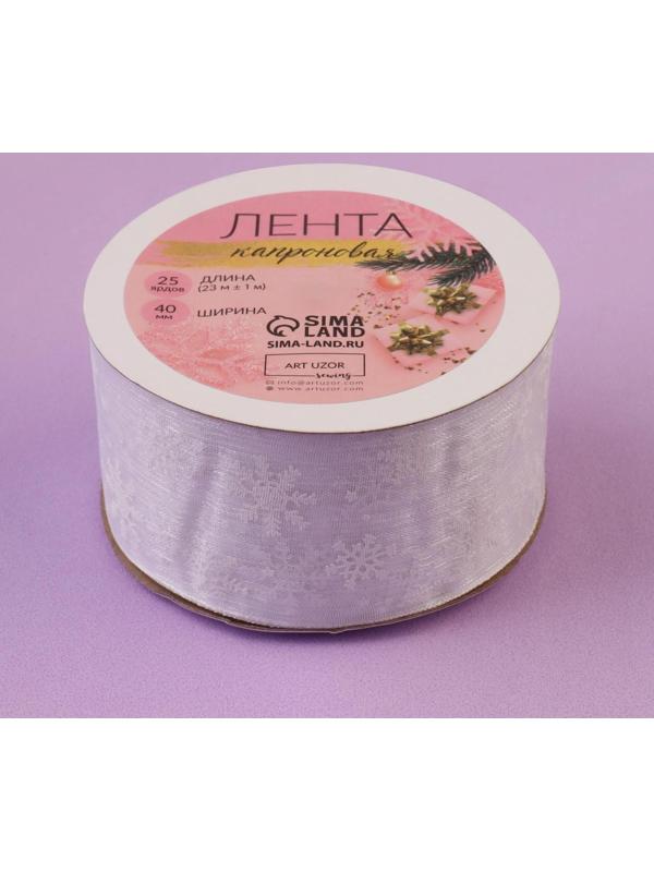 Лента капроновая «Снежинки», 40 мм × 23 ± 1 м, цвет серебряный/белый