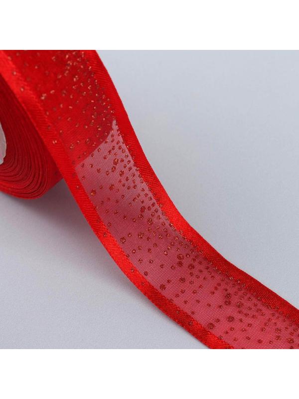 Лента капроновая «Блёстки», 25 мм × 18 ± 1 м, цвет красный