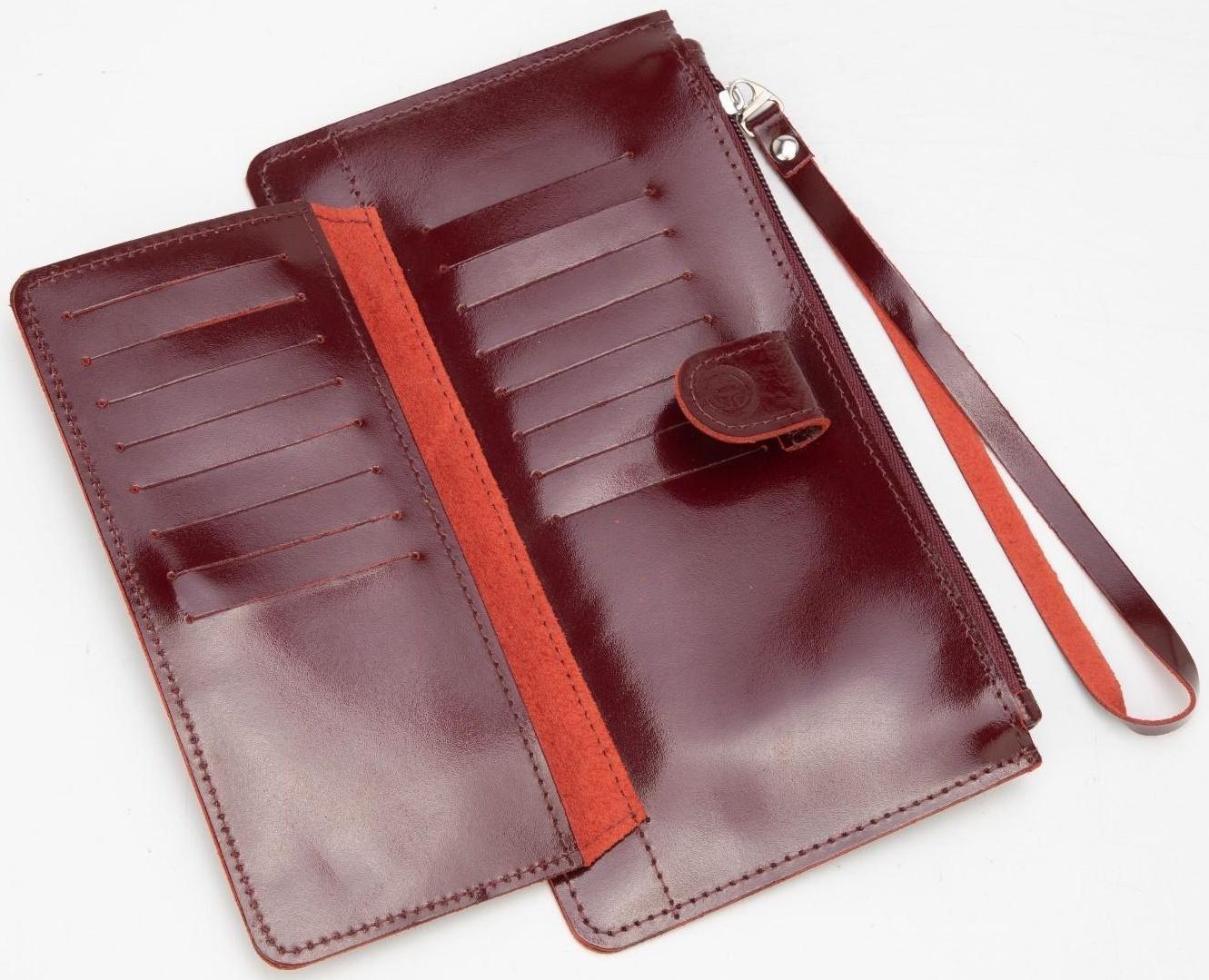 Кошелёк на молнии, с ручкой, цвет бордовый