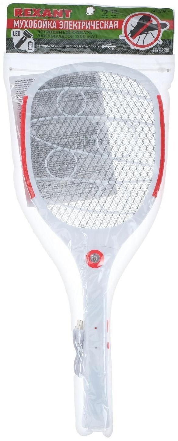 Мухобойка электрическая Rexant 70-0420, фонарик, аккумулятор