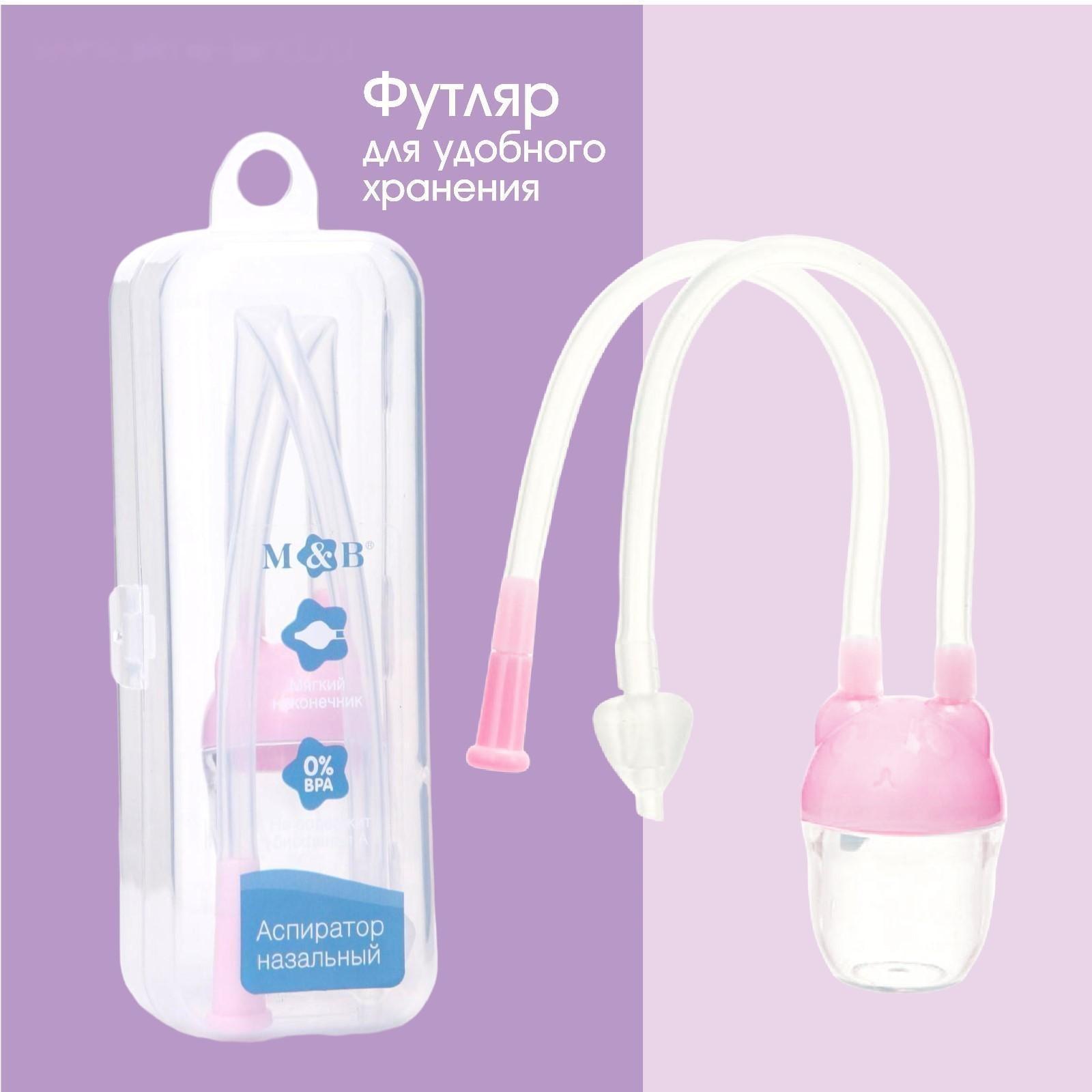 Детский назальный аспиратор с отводной трубкой «Мишка», цвет розовый