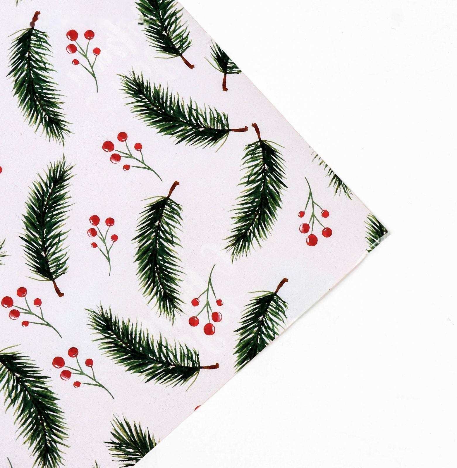 Бумага упаковочная глянцевая двусторонняя «Новогодние ветви», 70 × 100 см