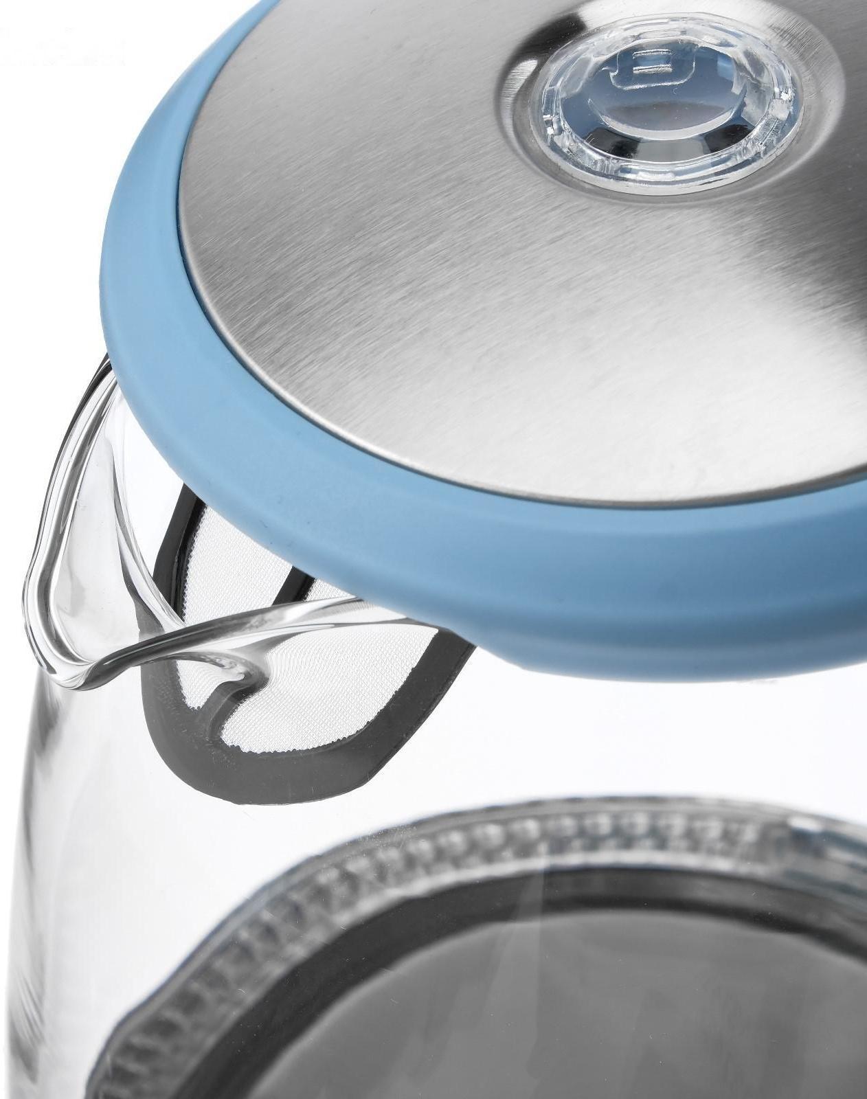 Чайник электрический ENERGY E-279, стекло, 1.5 л, 2200 Вт, голубой