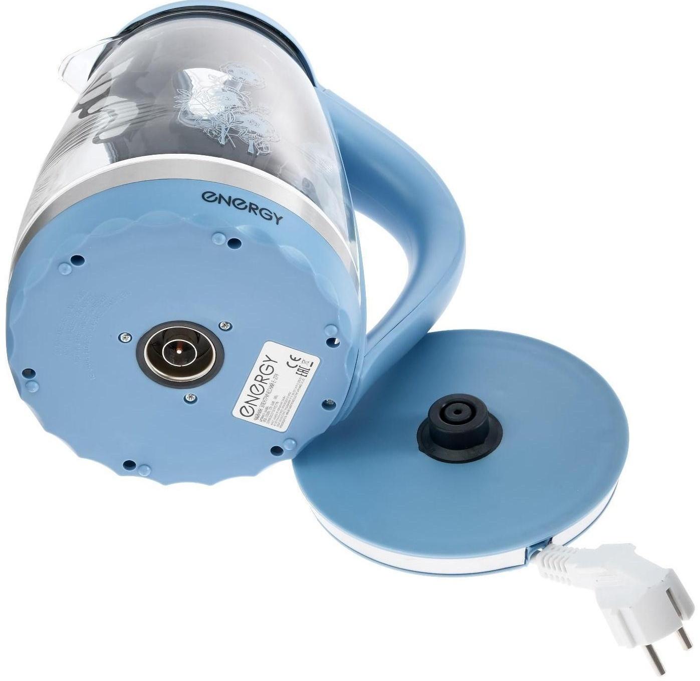 Чайник электрический ENERGY E-279, стекло, 1.5 л, 2200 Вт, голубой