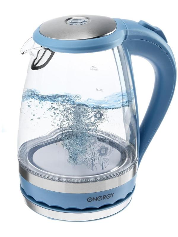 Чайник электрический ENERGY E-279, стекло, 1.5 л, 2200 Вт, голубой