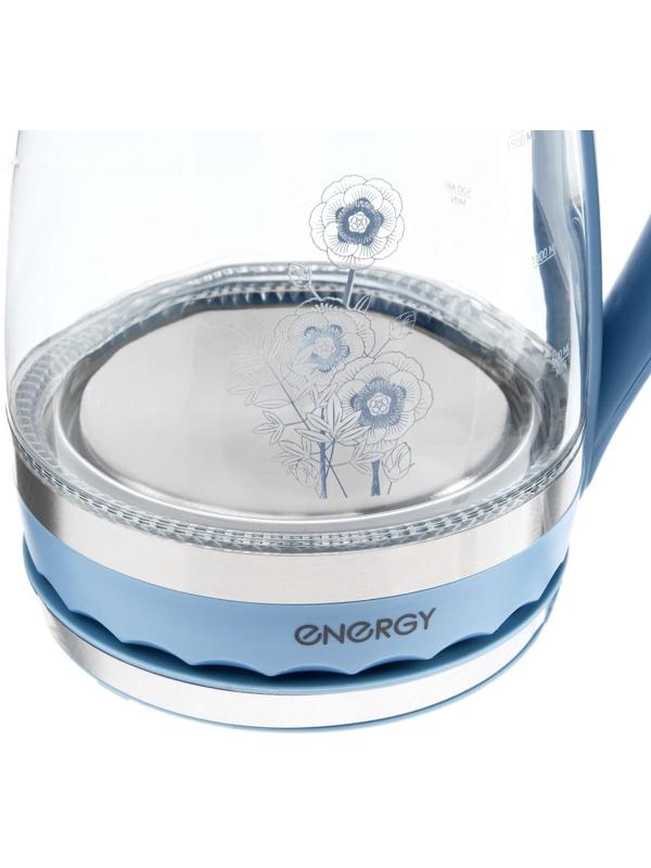 Чайник электрический ENERGY E-279, стекло, 1.5 л, 2200 Вт, голубой