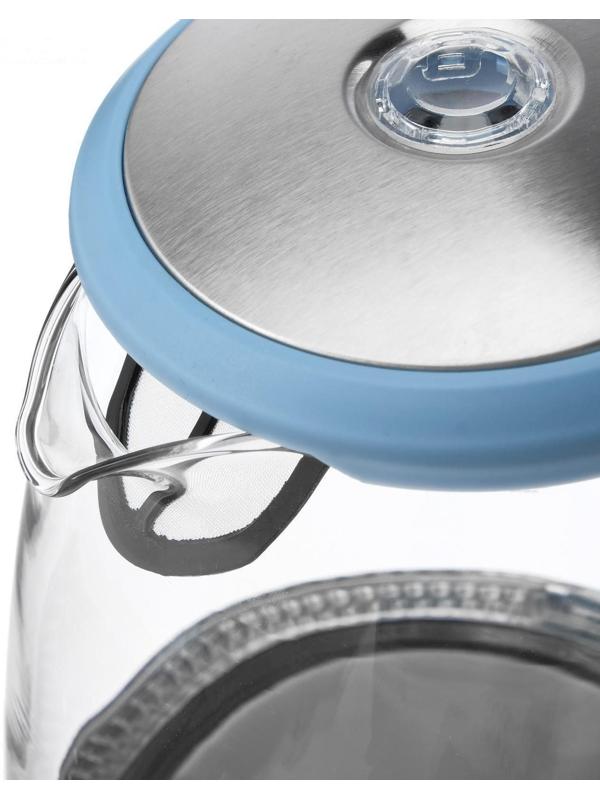 Чайник электрический ENERGY E-279, стекло, 1.5 л, 2200 Вт, голубой