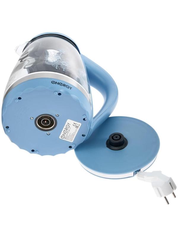 Чайник электрический ENERGY E-279, стекло, 1.5 л, 2200 Вт, голубой