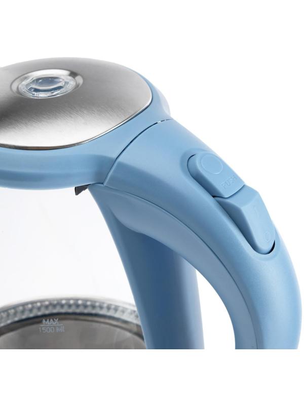 Чайник электрический ENERGY E-279, стекло, 1.5 л, 2200 Вт, голубой