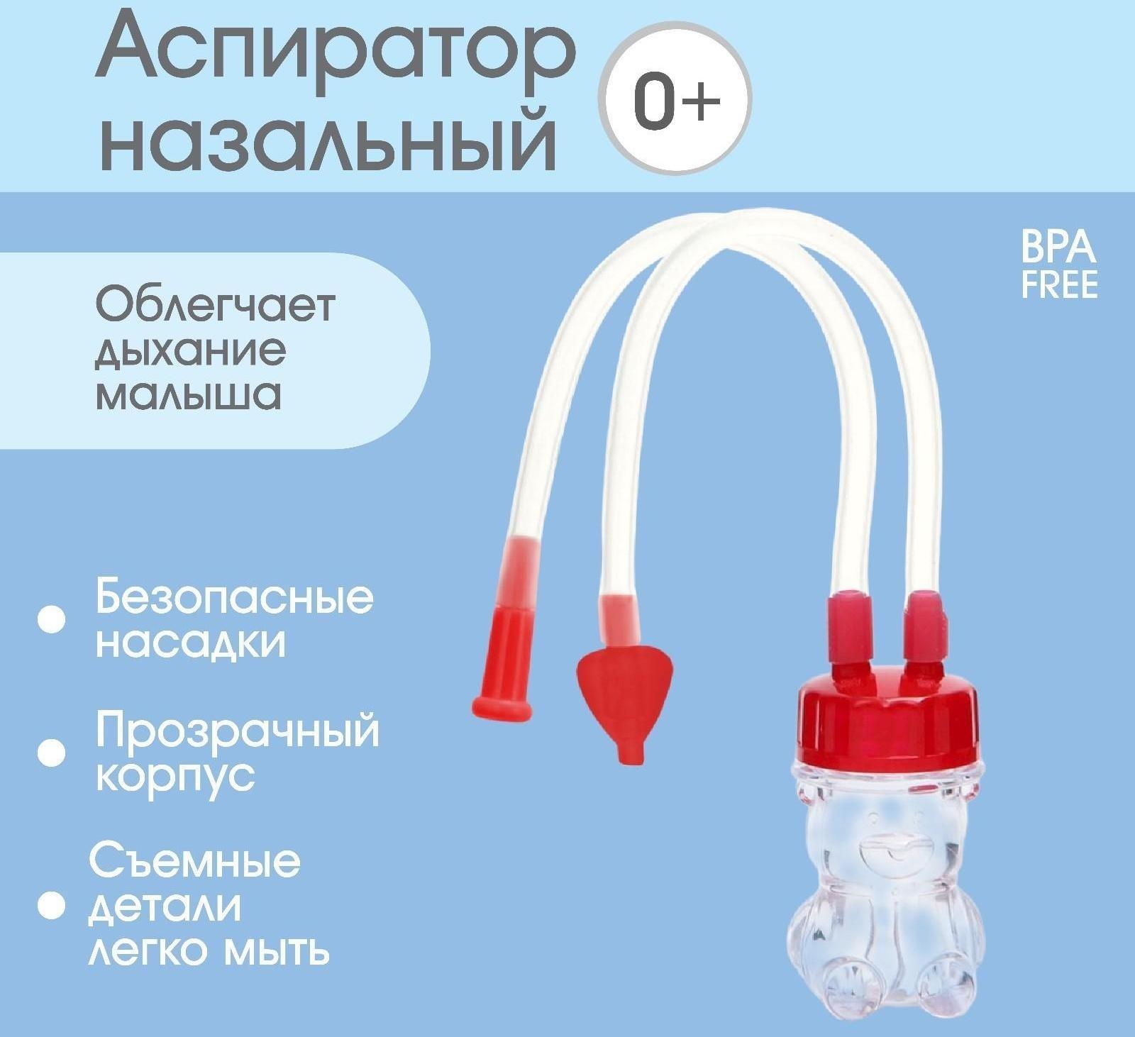 Детский назальный аспиратор «Мишка», цвет красный