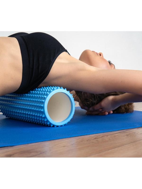 Роллер массажный для йоги 33 х 12 см, цвет светло-голубой