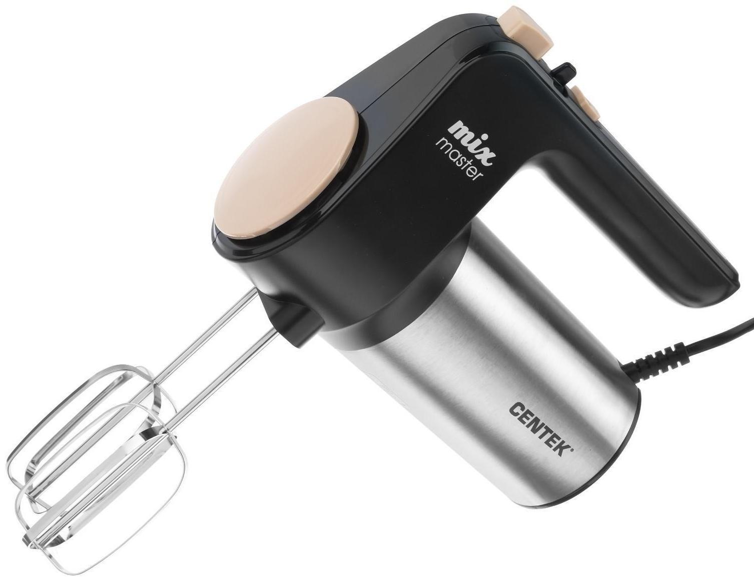 Миксер Centek CT-1123 Beige, ручной, 800 Вт, 6 скоростей, турбо-режим, чёрно-бежевый