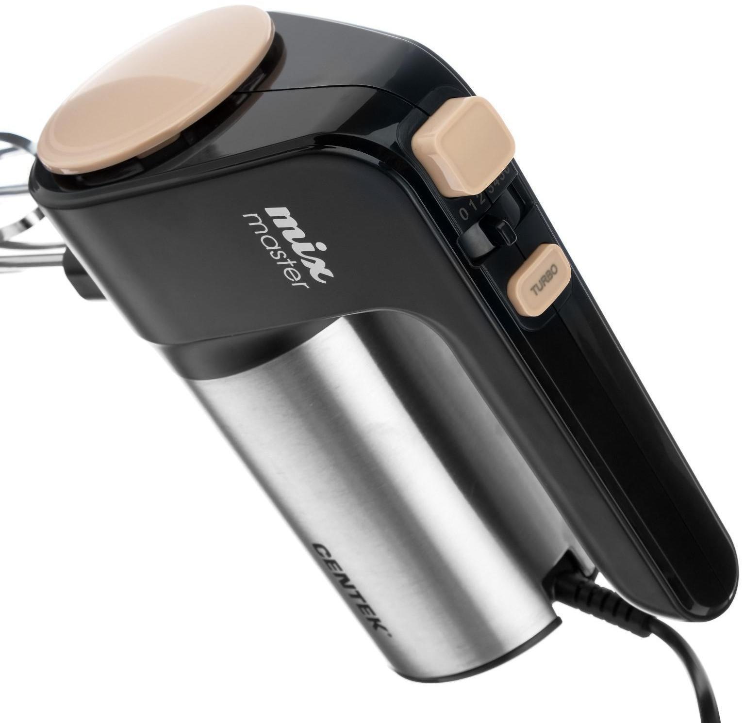 Миксер Centek CT-1123 Beige, ручной, 800 Вт, 6 скоростей, турбо-режим, чёрно-бежевый