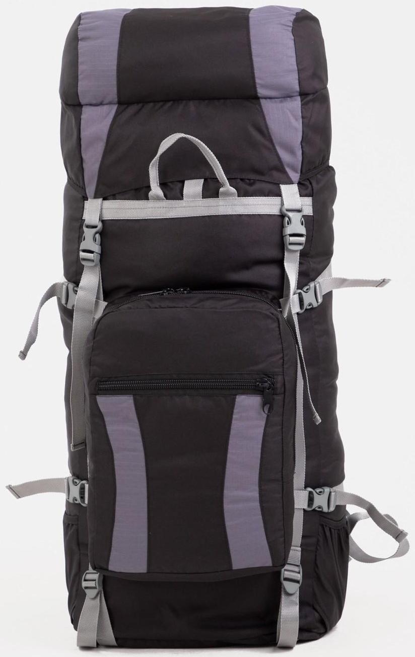 Рюкзак туристический, 90 л, отдел на шнурке, наружный карман, 2 боковых сетки, цвет чёрный/серый