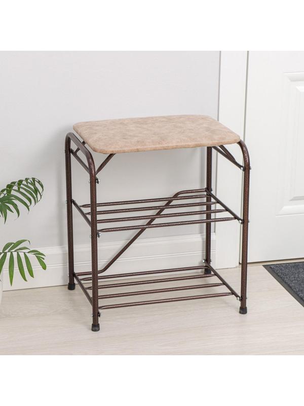 Подставка для обуви с сиденьем, 3 яруса, 45×32×48,5 см, замша, цвет медный антик