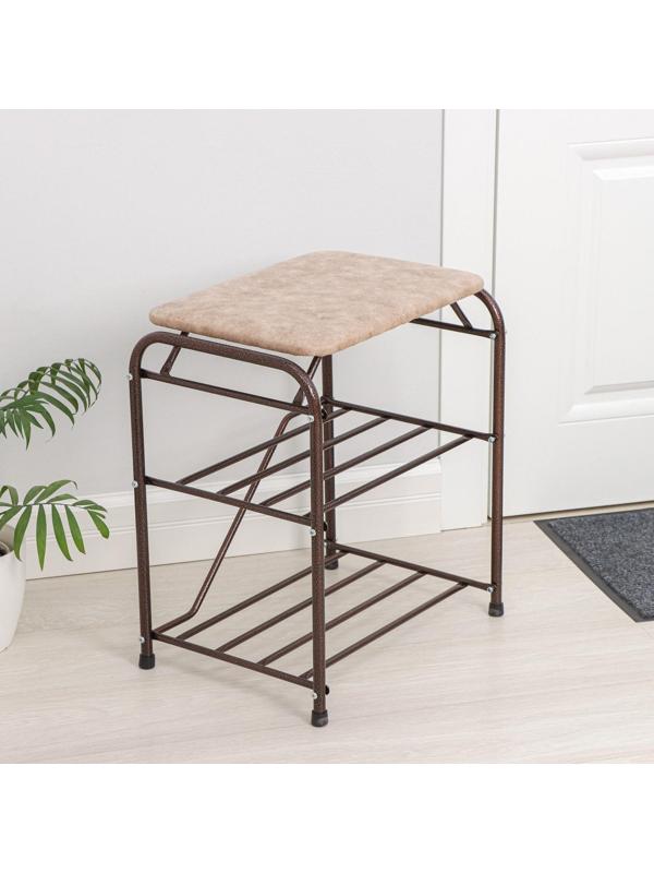 Подставка для обуви с сиденьем, 3 яруса, 45×32×48,5 см, замша, цвет медный антик