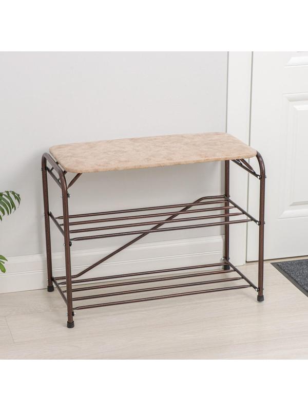 Подставка для обуви с сиденьем, 3 яруса, 65×32×48,5 см, замша, цвет медный антик