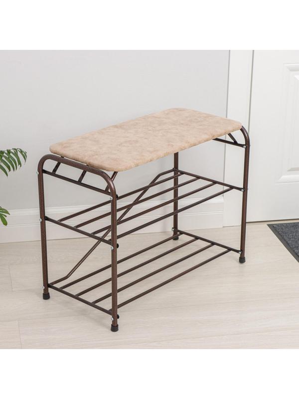 Подставка для обуви с сиденьем, 3 яруса, 65×32×48,5 см, замша, цвет медный антик