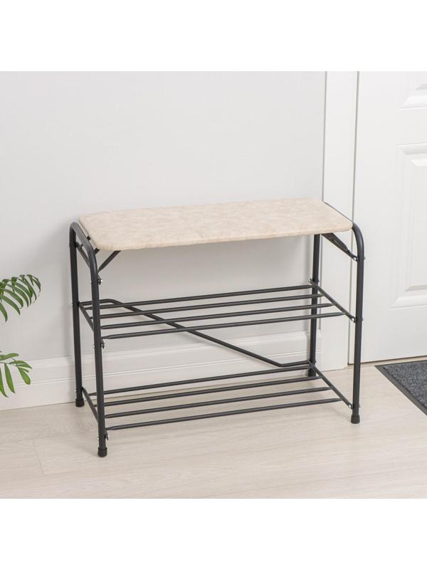 Подставка для обуви с сиденьем, 3 яруса, 65×32×48,5 см, замша, цвет чёрный