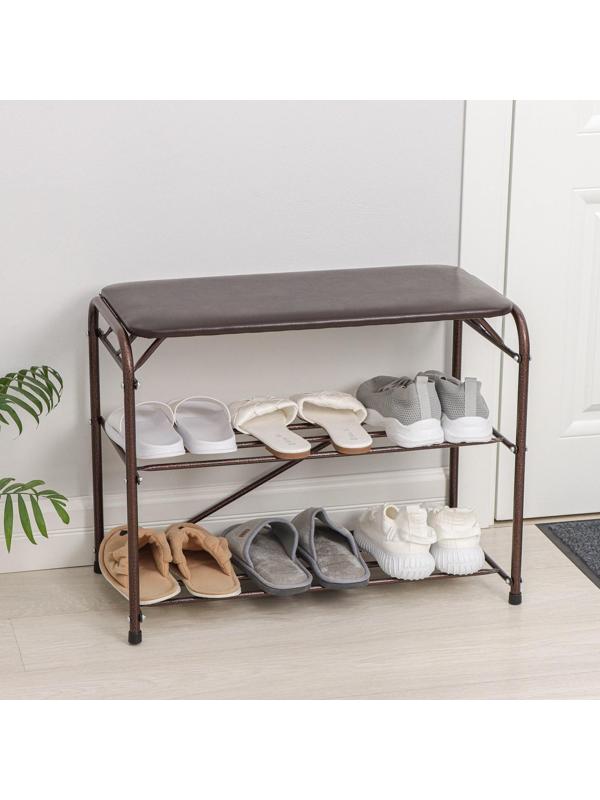 Подставка для обуви с сиденьем, 3 яруса, 65×32×48,5 см см, цвет медный антик