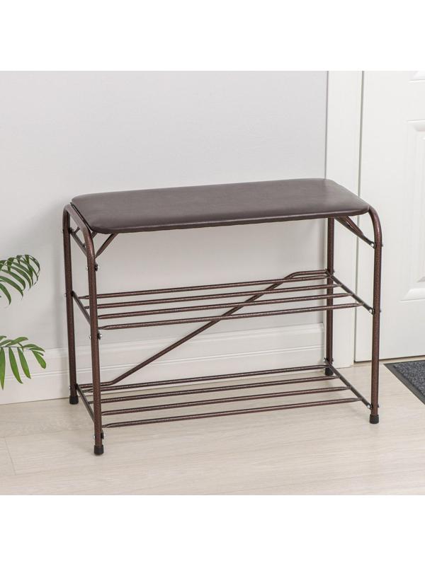 Подставка для обуви с сиденьем, 3 яруса, 65×32×48,5 см см, цвет медный антик