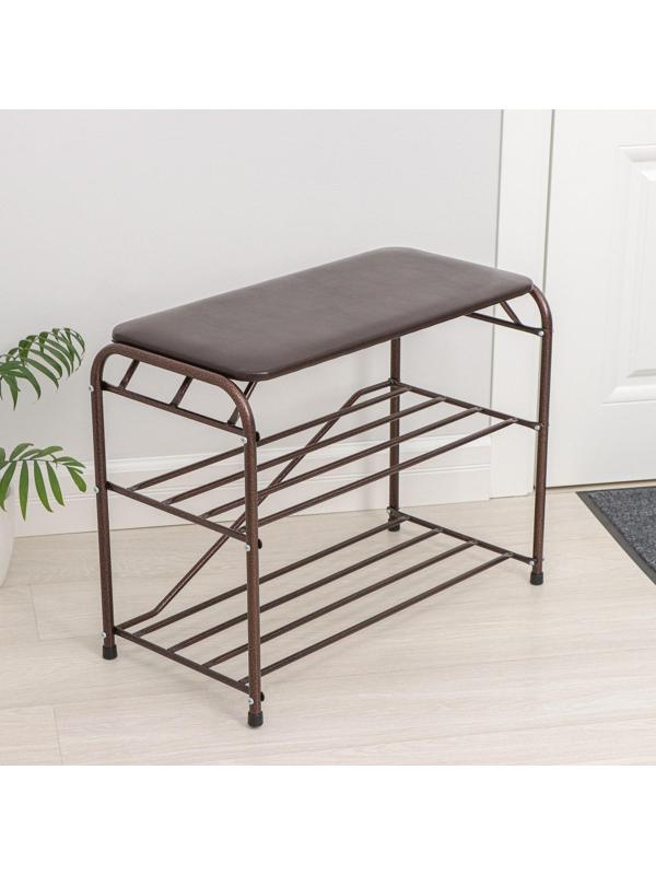 Подставка для обуви с сиденьем, 3 яруса, 65×32×48,5 см см, цвет медный антик