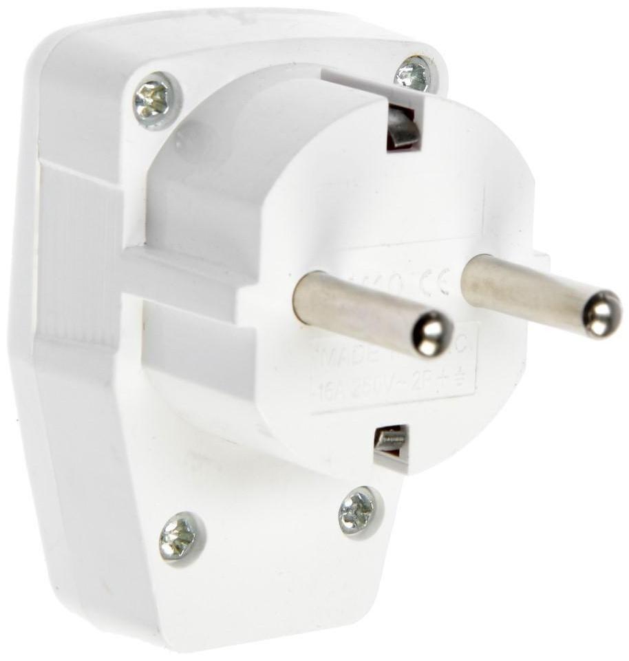 Вилка угловая, 16А, с з/к, с выключателем, белая, розничная упаковка