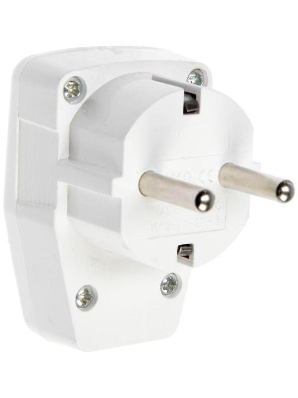 Вилка угловая, 16А, с з/к, с выключателем, белая, розничная упаковка