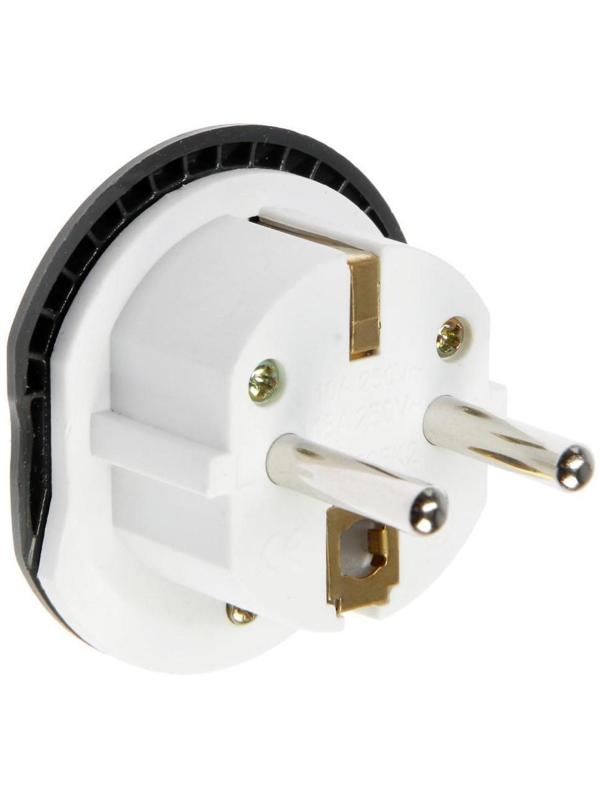 Переходник универсальный 16А, с з/к, 220 В, черно-белый, заподлицо в розетку,розн. упак.