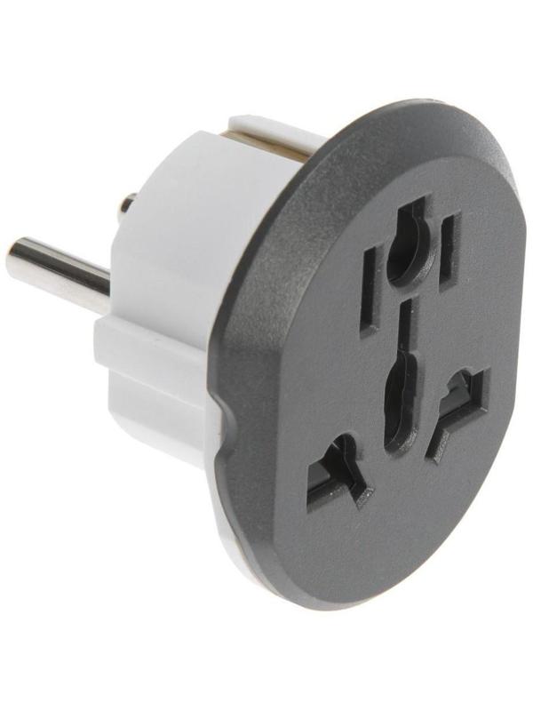 Переходник универсальный 16А, с з/к, 220 В, черно-белый, заподлицо в розетку,розн. упак.