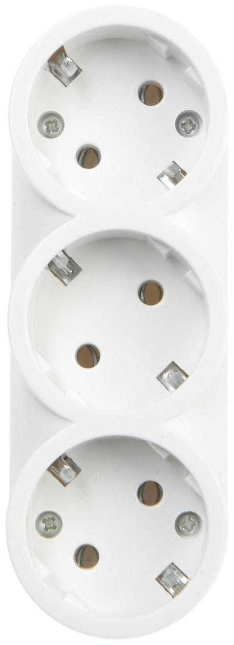 Разветвитель 3 розетки, 16А, с з/к, 220 В, белый, розничная упаковка.