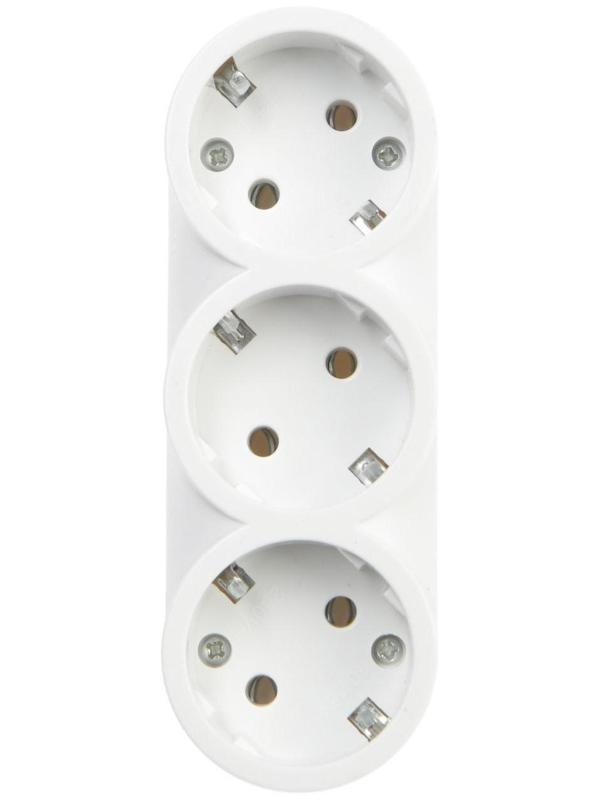 Разветвитель 3 розетки, 16А, с з/к, 220 В, белый, розничная упаковка.