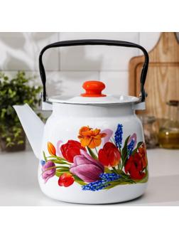 Чайник «Тюльпан Май», 3,5 л, с кнопкой, индукция, цвет белый