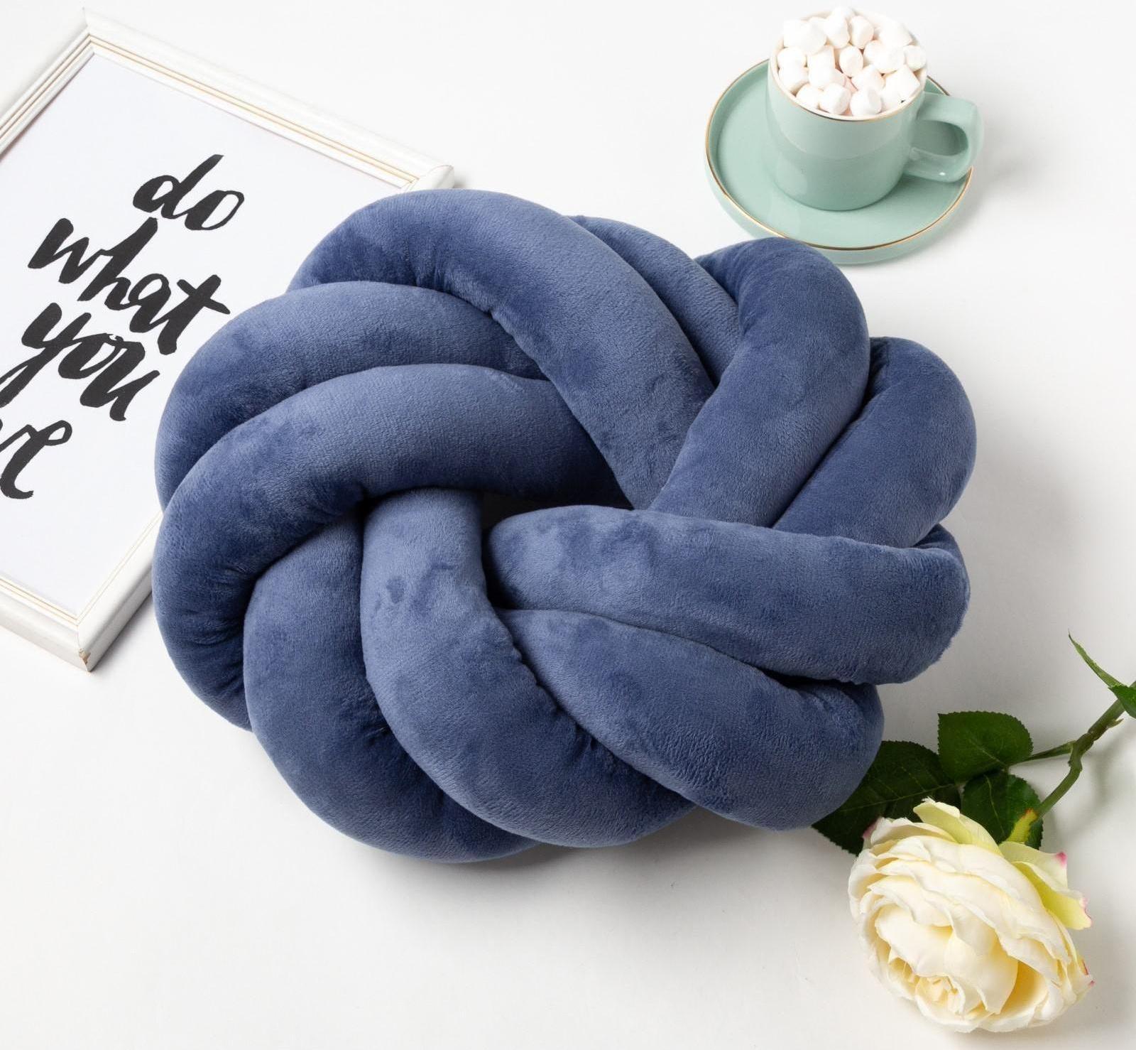 Подушка-узел «Этель», d=33см, цвет синий, велюр