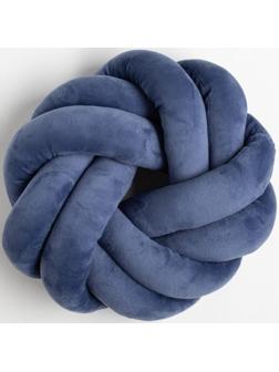 Подушка-узел «Этель», d=33см, цвет синий, велюр
