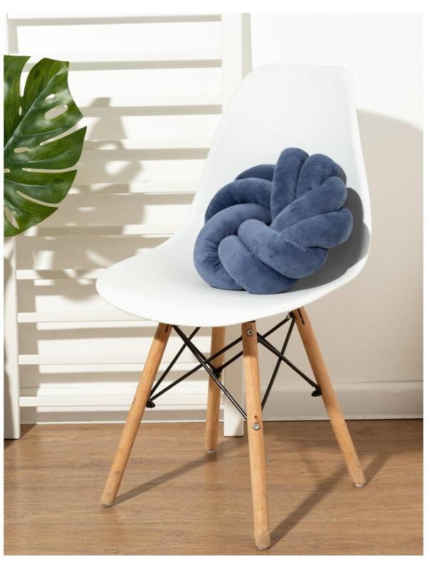 Подушка-узел «Этель», d=33см, цвет синий, велюр