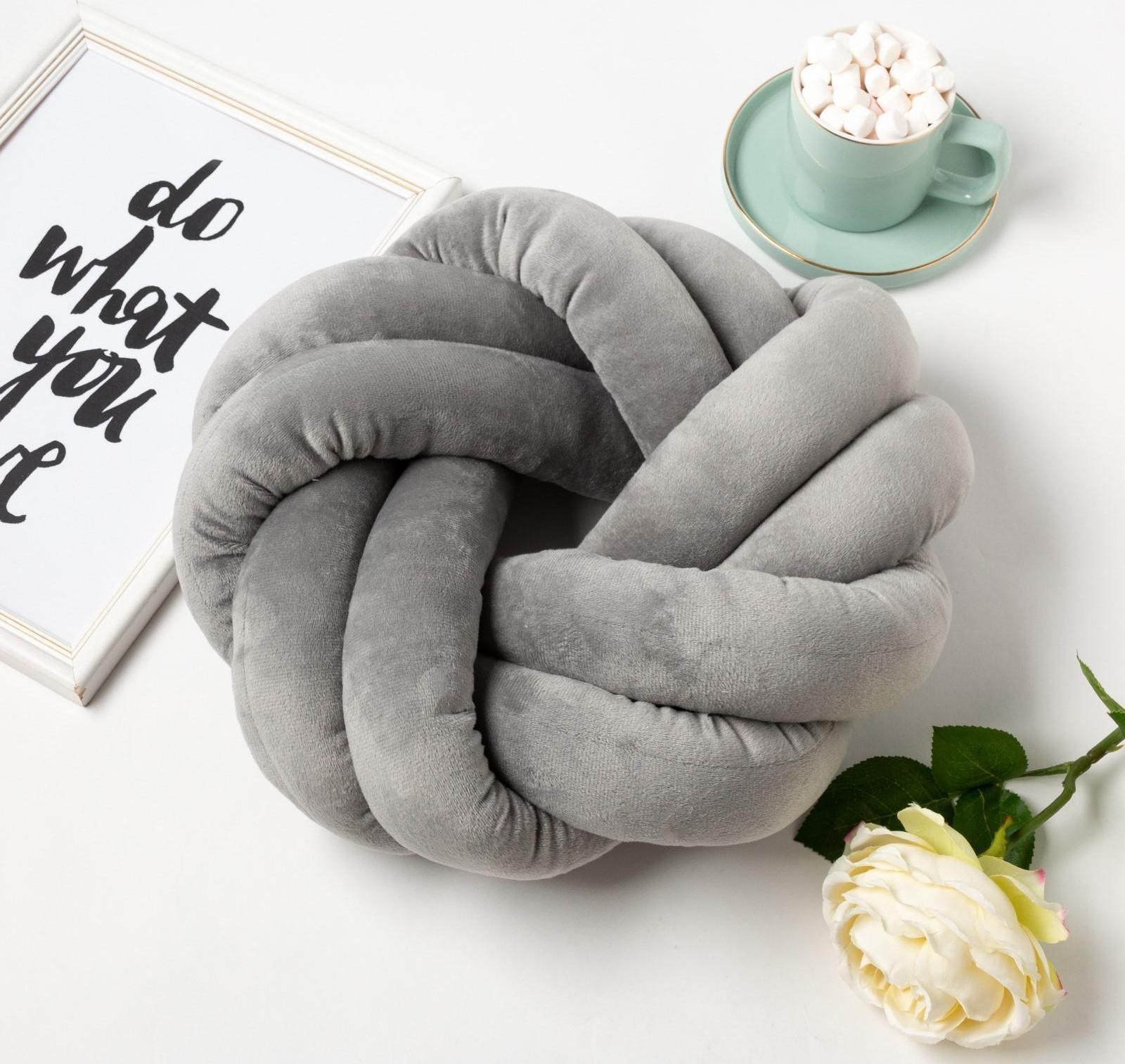 Подушка-узел «Этель», d=33см, цвет тёмно-серый, велюр