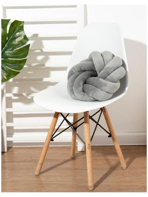 Подушка-узел «Этель», d=33см, цвет тёмно-серый, велюр