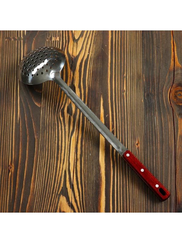 Шумовка для казана узбекская 46см, глубокая, с деревянной ручкой