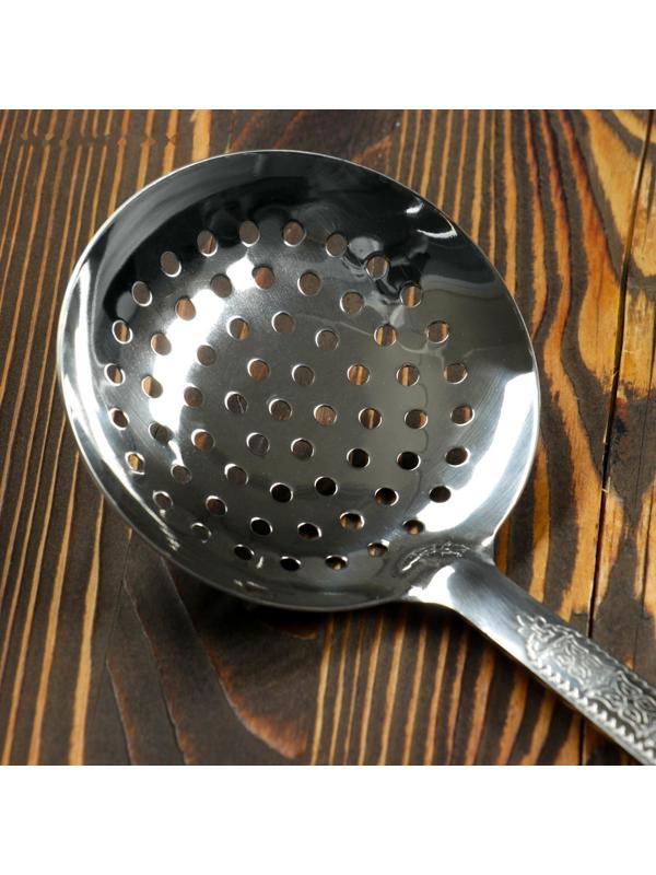 Шумовка для казана узбекская 46см, глубокая, с деревянной ручкой