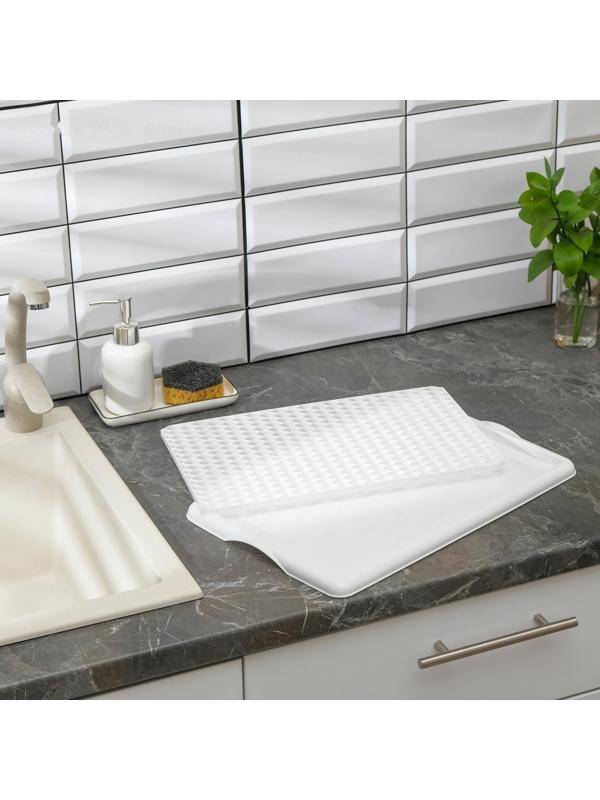 Поднос с вкладышем для сушки посуды, 42,5×27 см, цвет белый