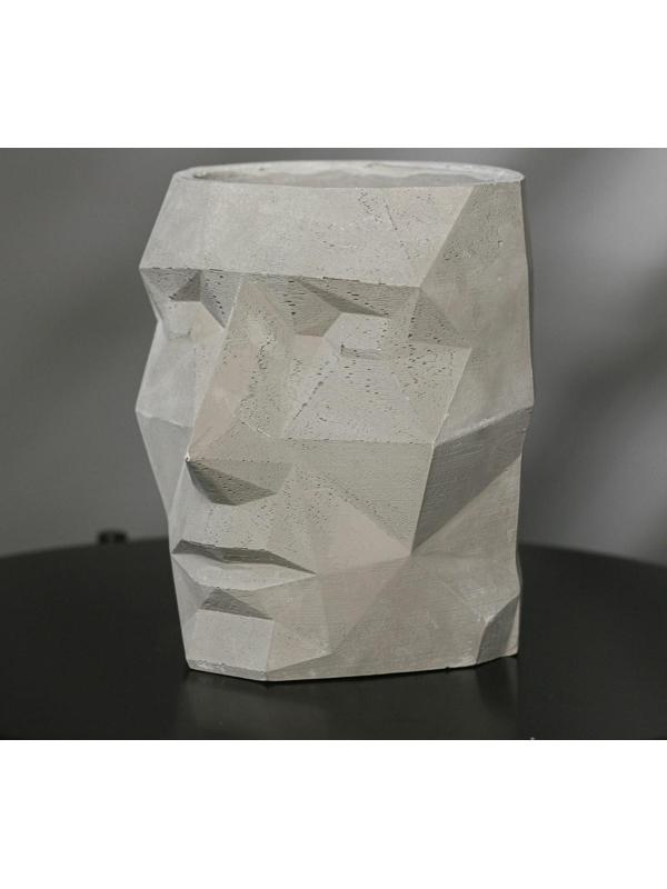 Кашпо полигональное из гипса «Голова», серое, 16 х 20 см